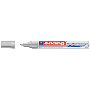 Marker permanent, Edding, cu vopsea, 750, corp metalic, alb, capac in culoarea scrierii,vf.rotund,2-2-4mm, argintiu Marker permanent, Edding, cu vopsea, 750, corp metalic, alb, capac in culoarea scrierii,vf.rotund,2-2-4mm, argintiu