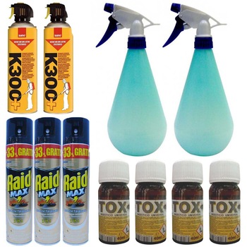Pachet - 3 x Raid MAX Spray pentru insecte taratoare, 400ml + 4 x Sanitox Insecticid universal, 40ml + 2 x Sano K300 Spray gandaci, 400ml + 2 x Pulverizator, 1L Pachet - 3 x Raid MAX Spray pentru insecte taratoare, 400ml + 4 x Sanitox Insecticid universal, 40ml + 2 x Sano K300 Spray gandaci, 400ml + 2 x Pulverizator, 1L