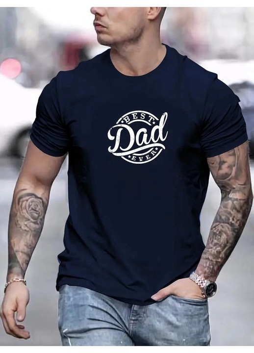 Мъжка тениска, Best DAD, 100% органичен памук, тъмносиня, XL