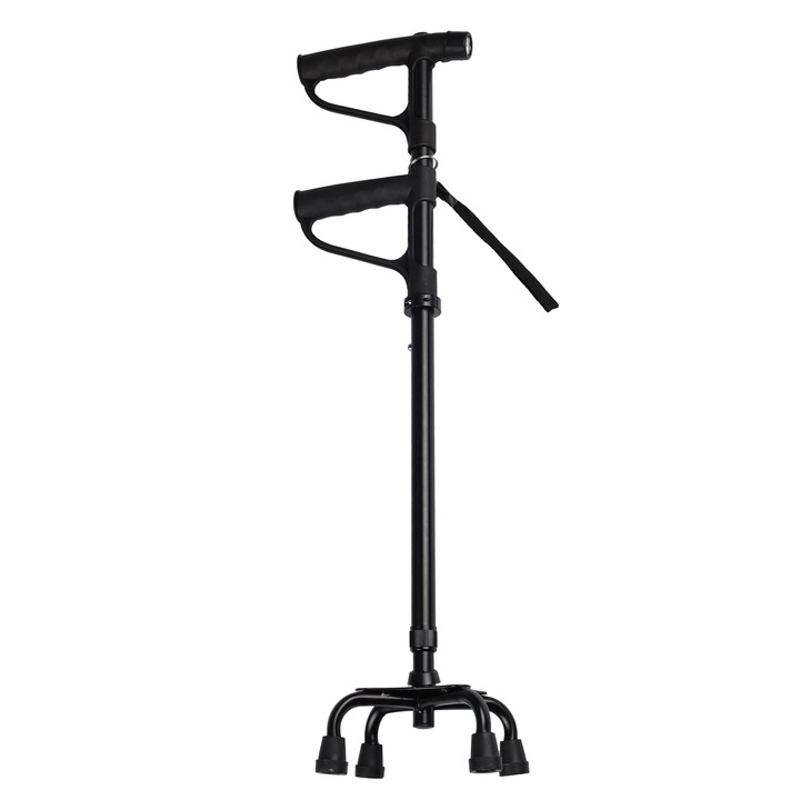 Baston reglabil cu patru picioare pentru reabilitare cu lanterna