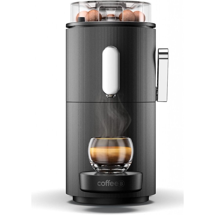 Кафемашина 2в1 Coffee B By cafe Royal, Яйцеварка за 10 броя яйца, 19 бара, Резервоар: 1, 3 литра, Размер: 15.3 х 26.7 х 37.3 сантиметра, Цвят: Черен