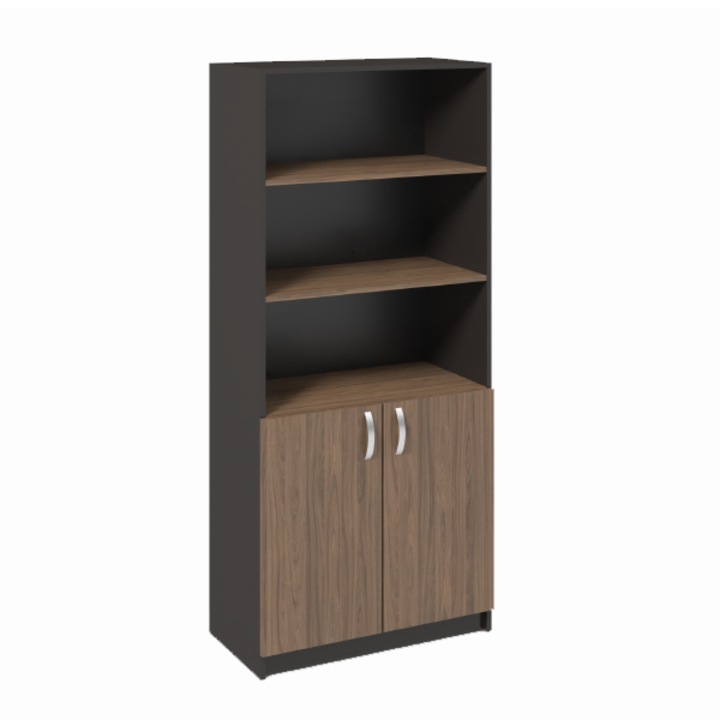 Biblioteca de birou, 80x40x200 cm, Nuc Carini Natural si Grafit