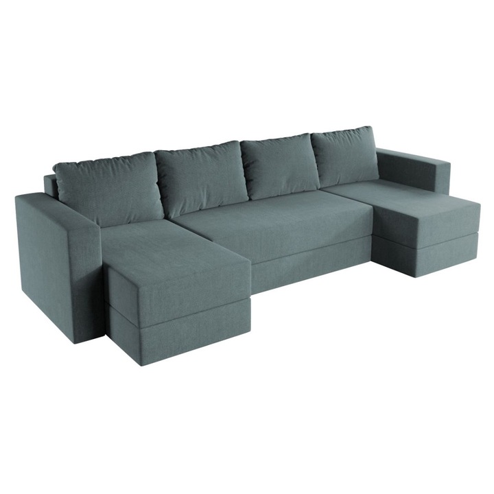 Coltar U Alfa, extensibil, cu lada depozitare, stofa, 320 x 140 x 85 cm, Turcoaz Barrel 72