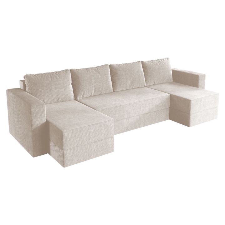 Coltar U Alfa Zoom New 2, extensibil, cu lada depozitare, reiat, 320 x 140 x 85 cm, Crem