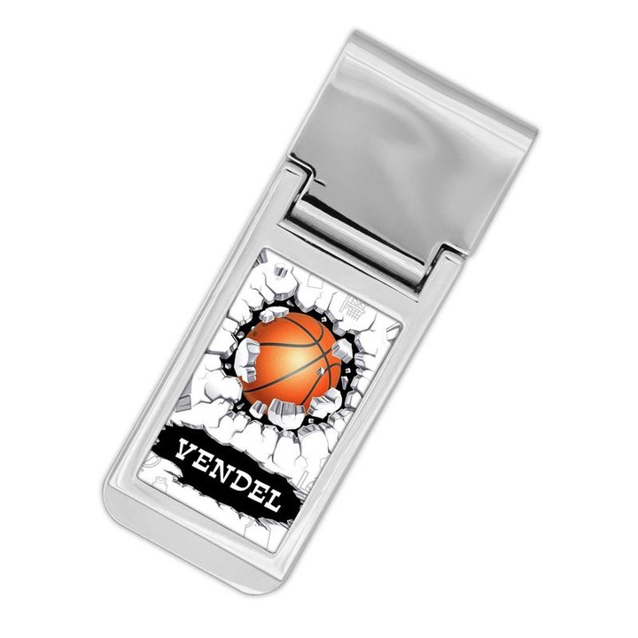 Kosárlabdás ezüst színű, fém pénzcsipesz Vendel