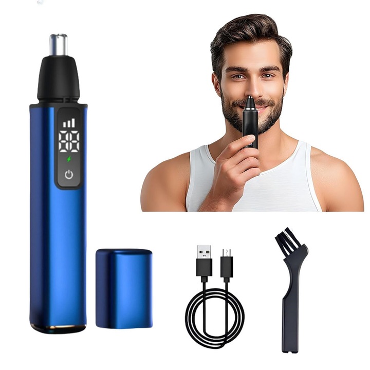 Trimmer Nas & Urechi Unisex - USB Incarcare Rapida, 3 Trepte, Ecran Digital, Lama Dubla Profesionala