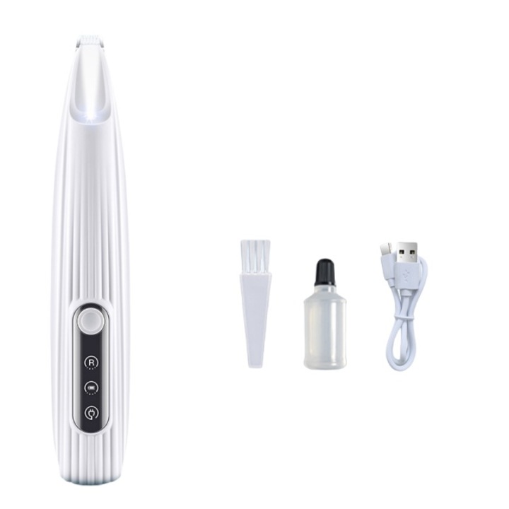 Тример за домашни любимци, с LED, мини ножче 9 мм (0,35 инча), интелигентен дисплей, зареждане Type-C, за подстригване на лапи, очи, уши, лице и дупе на малки кучета и котки, бял