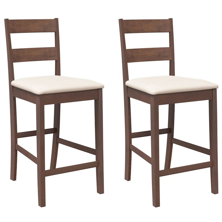 Set scaune de bar cu perne vidaXL, 2 buc, din cauciuc din lemn masiv, maro, 12 Kg 4102555
