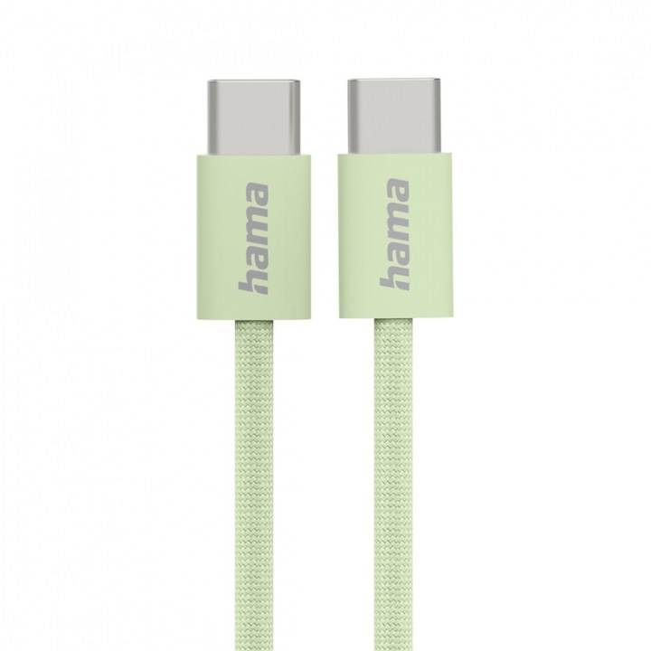 Cablu de incarcare HAMA „Fabric”, USB-C - USB-C, 1 m, nailon, verde
