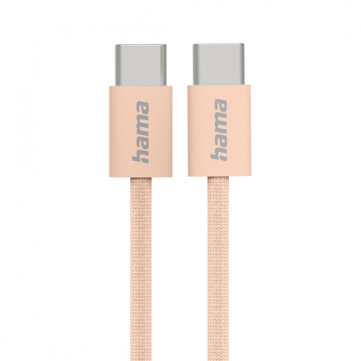 Cablu de incarcare HAMA „Fabric”, USB-C - USB-C, 1 m, nailon, portocaliu