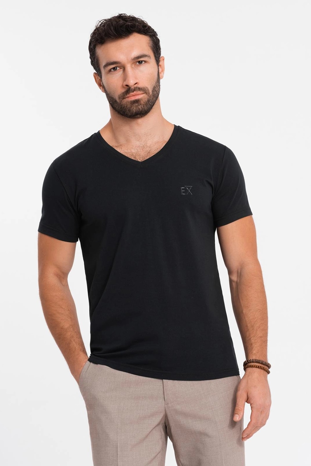 OMBRE, Tricou uni cu decolteu in V, Negru, S
