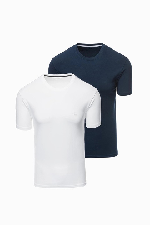 OMBRE, Тениска с овално деколте - 2 броя, Бял/Тъмносин