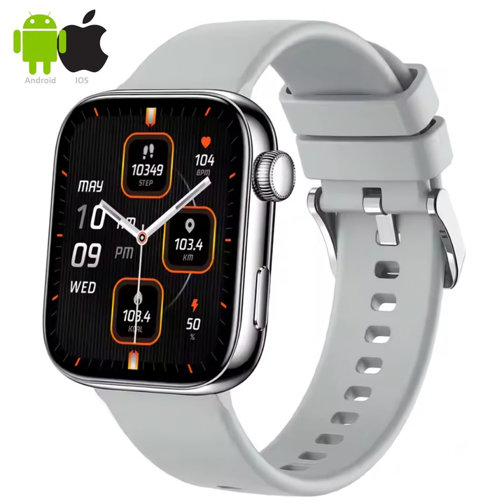 ZENARK® IVO 11 PRO SmartWatch, Super AMOLED екран, Ultra 4K резолюция 390x450, известия за социални медии, поща, WhatsApp, GPS маршрут, наблюдение на съня, дишане, кръвно налягане, сърдечен ритъм, насищане с кислород, менструация, 100+ спорта, сребро