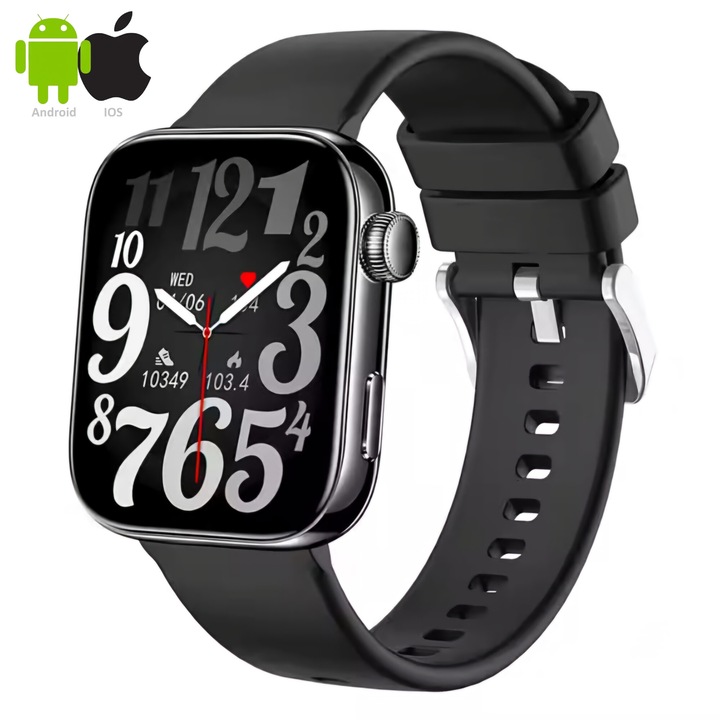 ZENARK® IVO 11 PRO SmartWatch, Super AMOLED екран, Ultra 4K резолюция 390x450, известия за социални медии, поща, WhatsApp, GPS маршрут, наблюдение на съня, дишане, кръвно налягане, сърдечен ритъм, насищане с кислород, менструация, 100+ спорта, черен