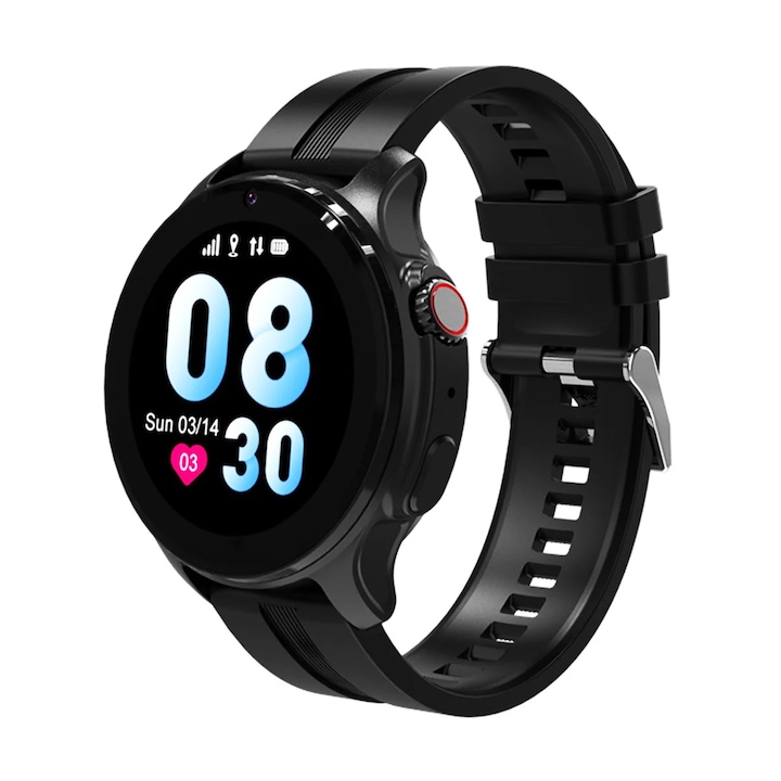 Ceas inteligent SmartWatch SIM 4G LTE Emeszon® A22, localizare Copii si Adulti prin GPS, Apel Video, Monitorizare Spion, Rezistent la Apa IP67, Touch Screen, Camera HD, Pedometru, SOS, LBS si Wi-Fi, Compatibil Android si iOS, Acumulator 670 mAh, Negru