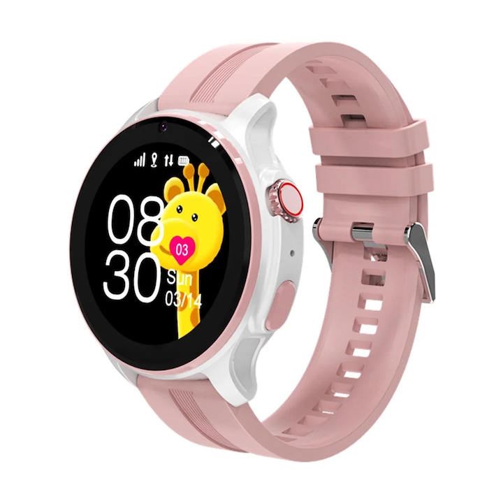 Ceas inteligent SmartWatch SIM 4G LTE Emeszon® A22, localizare Copii si Adulti prin GPS, Apel Video, Monitorizare Spion, Rezistent la Apa IP67, Touch Screen, Camera HD, Pedometru, SOS, LBS si Wi-Fi, Compatibil Android si iOS, Acumulator 670 mAh, Roz