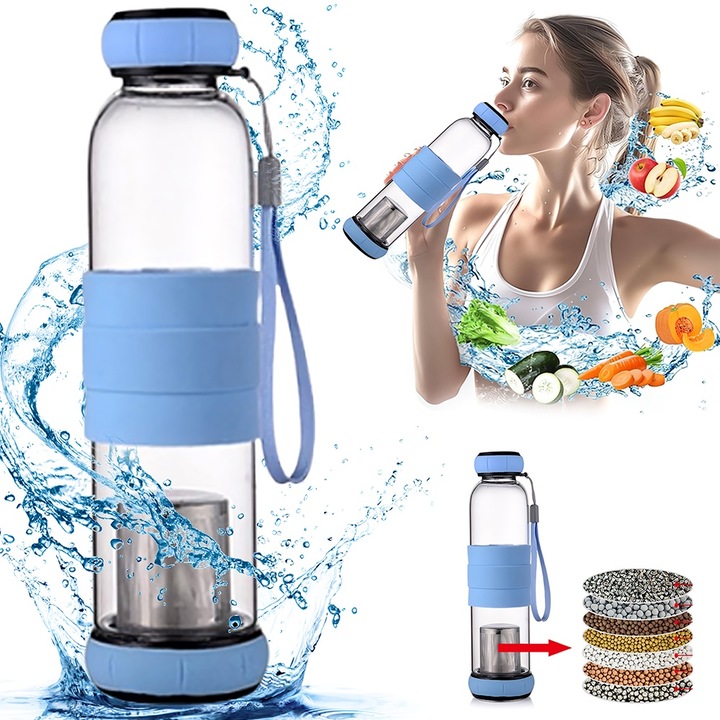 Sticla de apa alcalina, Enforose, 550 ml, tehnologie Terahertz, albastru deschis