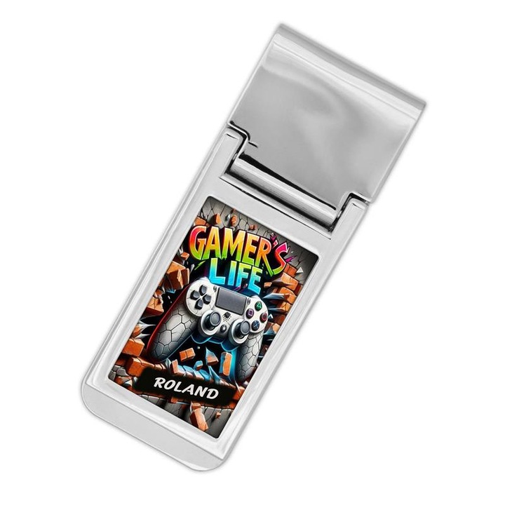 Gamer's Life elegáns ezüst színű, fém pénzcsipesz Roland