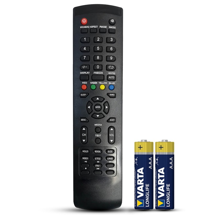 Telecomanda compatibila Akai, AKTV192, AKTV257, AKTV2602, LT-2660, Y-72C, TEMIX®, neagra, baterii incluse