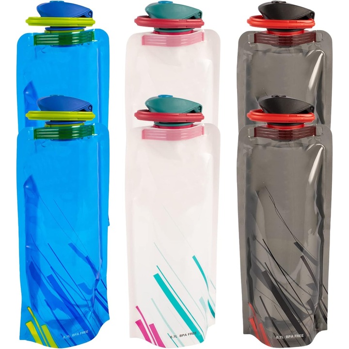 Sticle pliabile reutilizabile din plastic colorat 700 ml- set 6 bucati