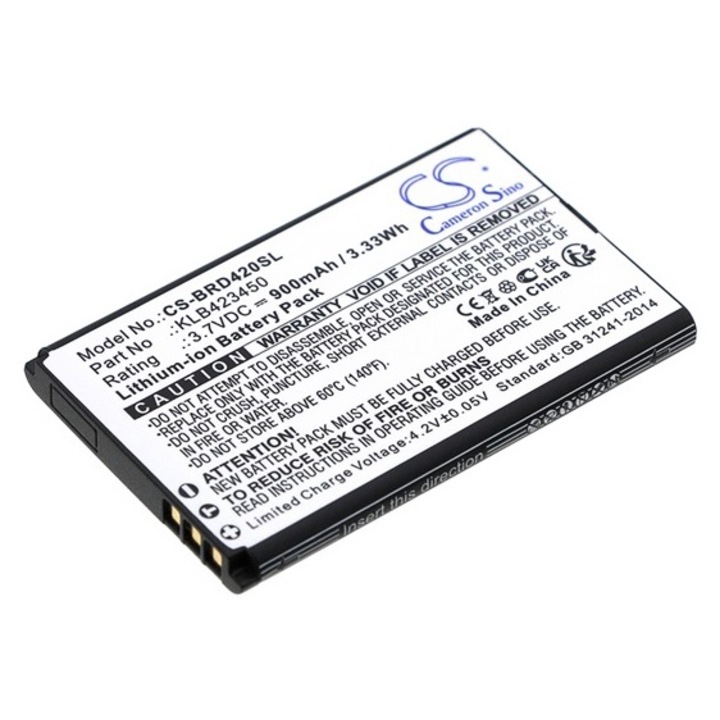 Akkumulátor, kompatibilis Cameron sino li-ion akku (3,7v / 900mAh, brondi klb423450 kompatibilis) fekete, gyártói csomagolás