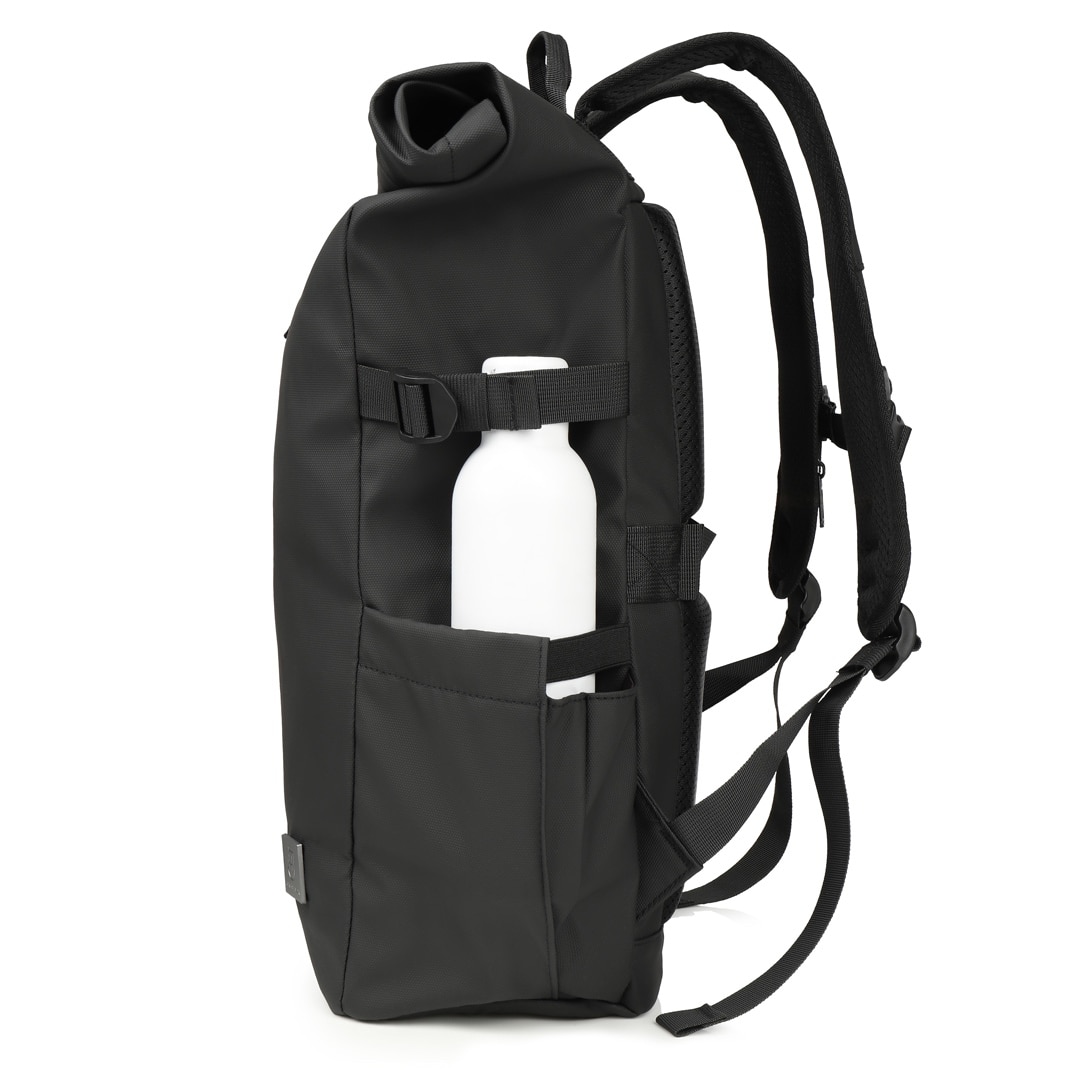 Rucsac tip rolltop, James Hawk, Business touring, Negru, 16 inci, Capacitate 20-28 litri, Waterproof, Set cu geanta pentru accesorii origins smart pack