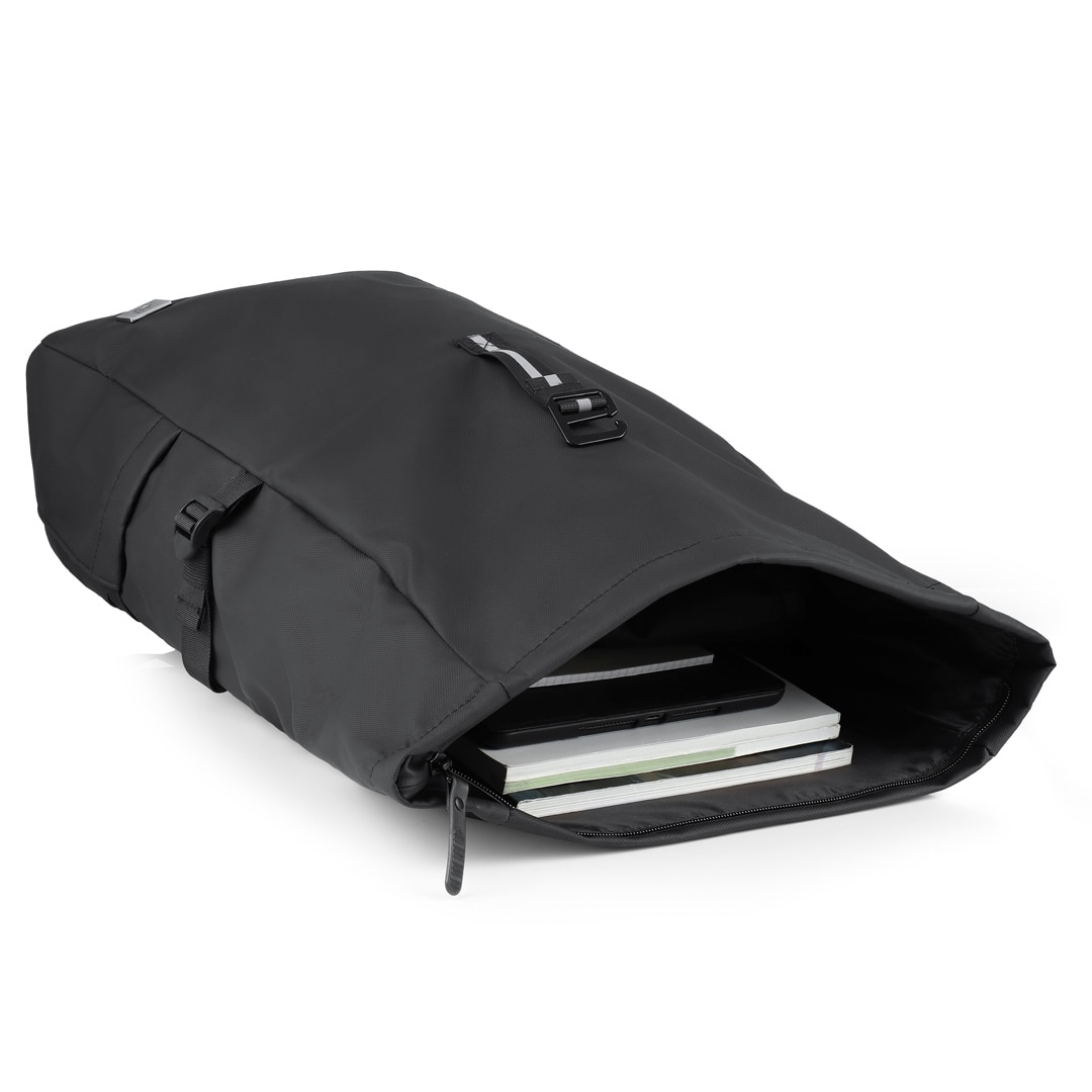 Rucsac tip rolltop, James Hawk, Business touring, Negru, 16 inci, Capacitate 20-28 litri, Waterproof, Set cu geanta pentru accesorii origins smart pack