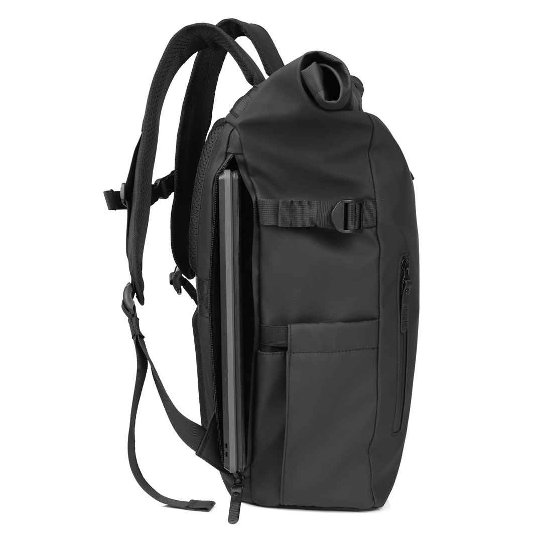 Rucsac tip rolltop, James Hawk, Business touring, Negru, 16 inci, Capacitate 20-28 litri, Waterproof, Set cu geanta pentru accesorii origins smart pack
