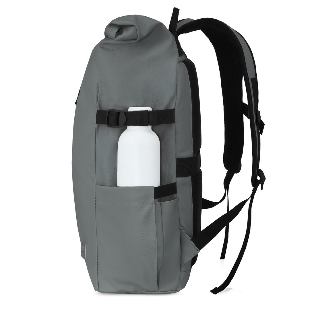 Rucsac rolltop pentru laptop de 16 inci, James Hawk, Gri, Nylon, Capacitate 20-28 litri, Fermori impermeabili, Buzunar antiefractie, Set cu geanta pentru accesorii origins smart pack