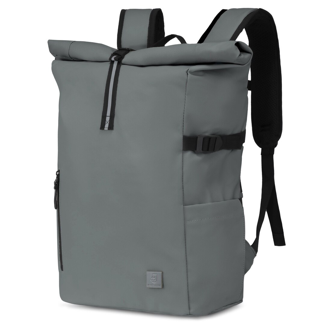 Rucsac rolltop pentru laptop de 16 inci, James Hawk, Gri, Nylon, Capacitate 20-28 litri, Fermori impermeabili, Buzunar antiefractie, Set cu geanta pentru accesorii origins smart pack