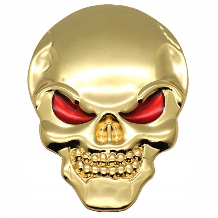 Ornament autoadeziv pentru masina/motocicleta, HLO, Model craniu, Metal, Auriu