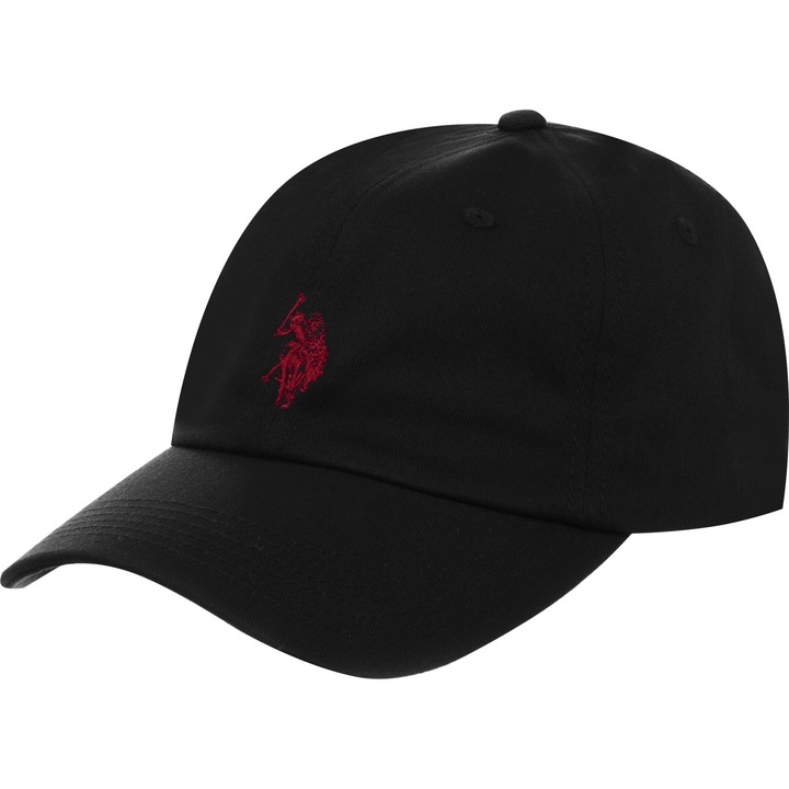 Бейзболна шапка US POLO ASSN. Памук с бродирано лого и регулируема презрамка, Черен, 50-60 CM