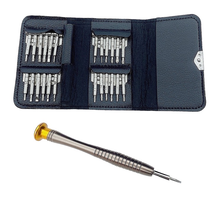 Комплект отвертки Freewise 25 в 1 с глави от неръждаема стомана, ергономичен дизайн, кожен органайзер, преносим