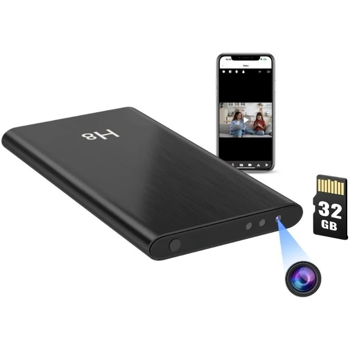 Скрита шпионска камера във външна батерия iUni H8, Full HD, 32GB, 5000mAh, Wi-Fi, Нощно виждане, Детекция на движение