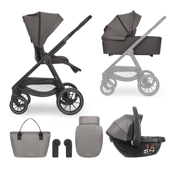 Количка 3в1 Kikkaboo, Modena, Dark Grey, с кош за новородено