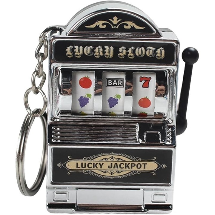 Breloc Model Slot Machine, Mecanism Functional, 4 x 7 cm, Plastic, Argintiu, Dalimag