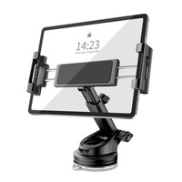 Suport auto pentru tableta 7 - 11 inch cu prindere pe parbriz sau bord brat telescopic ajustabil rotire 360 negru