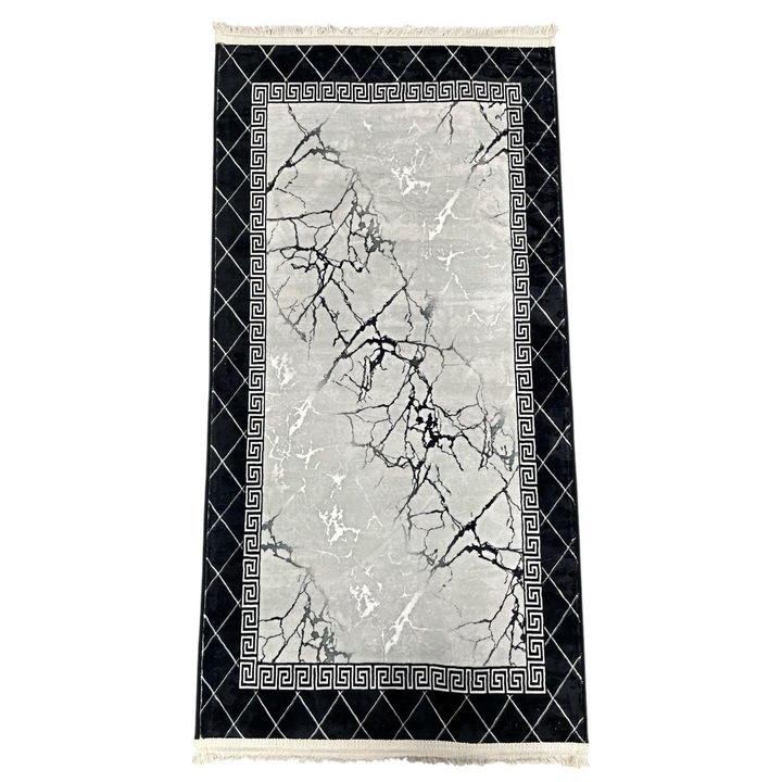 Covor Modern Buretat, Antiderapant, 80 x 150 cm Gri Negru