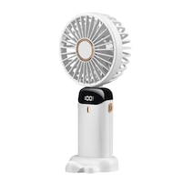 Ventilator portabil, 5 viteze, LED, incarcare Type-C, cu cablu de incarcare, lanyard, tablete aromaterapie, alb, 5000mAh, 11-20h autonomie