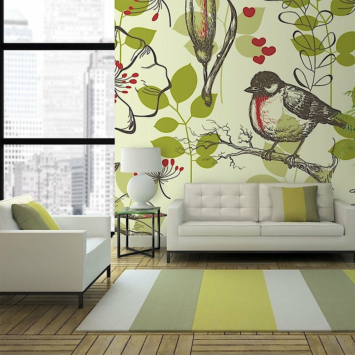 Fotótapéta - Madár és liliomok minta 350x270