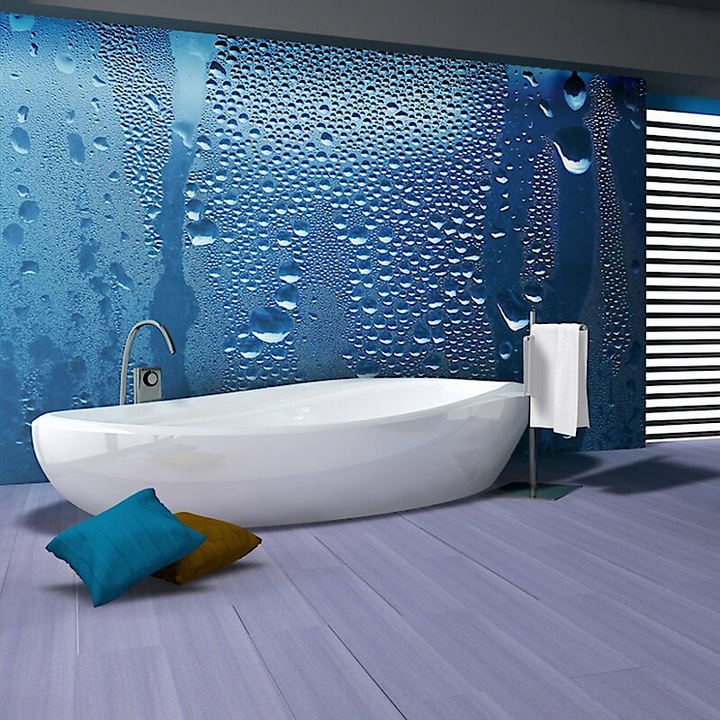 Fotótapéta - Vízcseppek a kék üveg 350x270