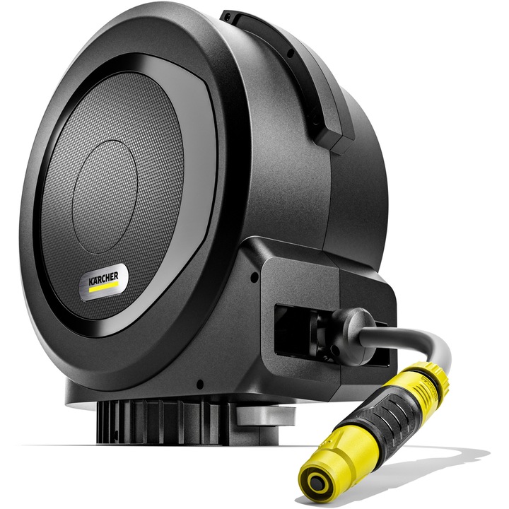 Tambur autoretractabil + furtun de gradina 20 + 1.5 m 1/2 Karcher CR 7.220, furtun 20 + 1.5 m, diametru furtun 1/2, suport de perete, include: 2 conectori furtun + conector Aqua Stop + adaptor furtun cu reductie 3/4, 1/2 + duza pulverizare
