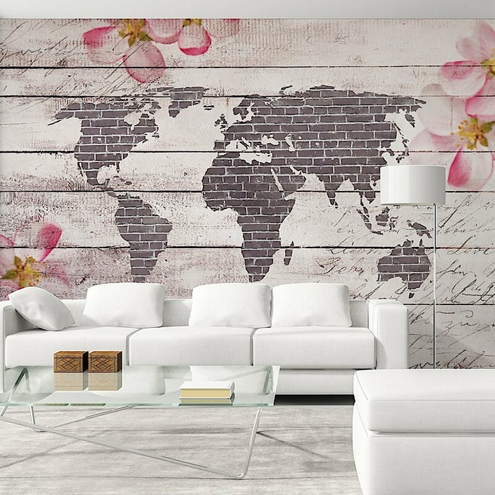 Fotótapéta - Téglafal mintás világtérkép 400x280