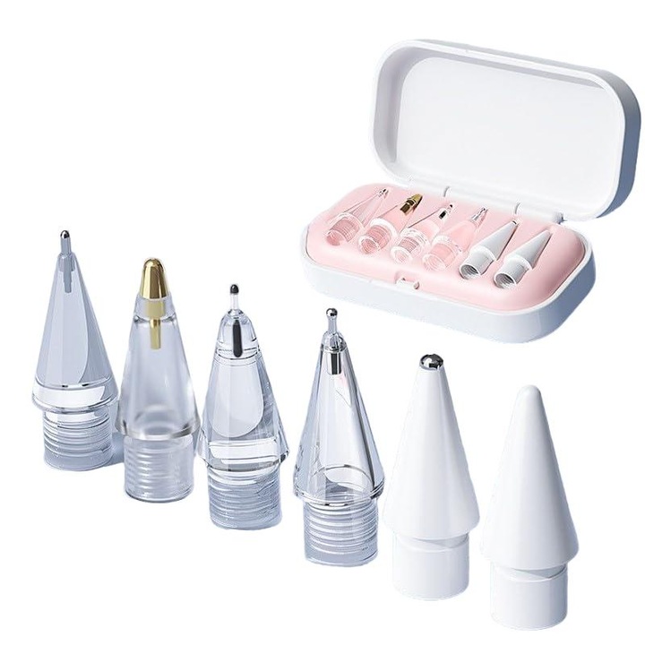 Set rezerva 6 x Stylus IPad Pen, set de varfuri, rezistenta la uzura, precizie ridicata, pentru Apple Pencil Pro, usor de indepartat, OUYLAF, Alb