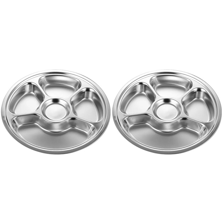 Farfurie divizata pentru mic dejun, inox, 28x28x3.2cm, set 2 bucati