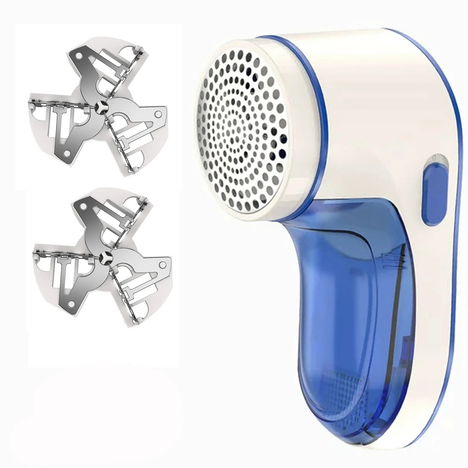 Aspirator de scame fara fir, 2 accesorii de rezerva, albastru/alb