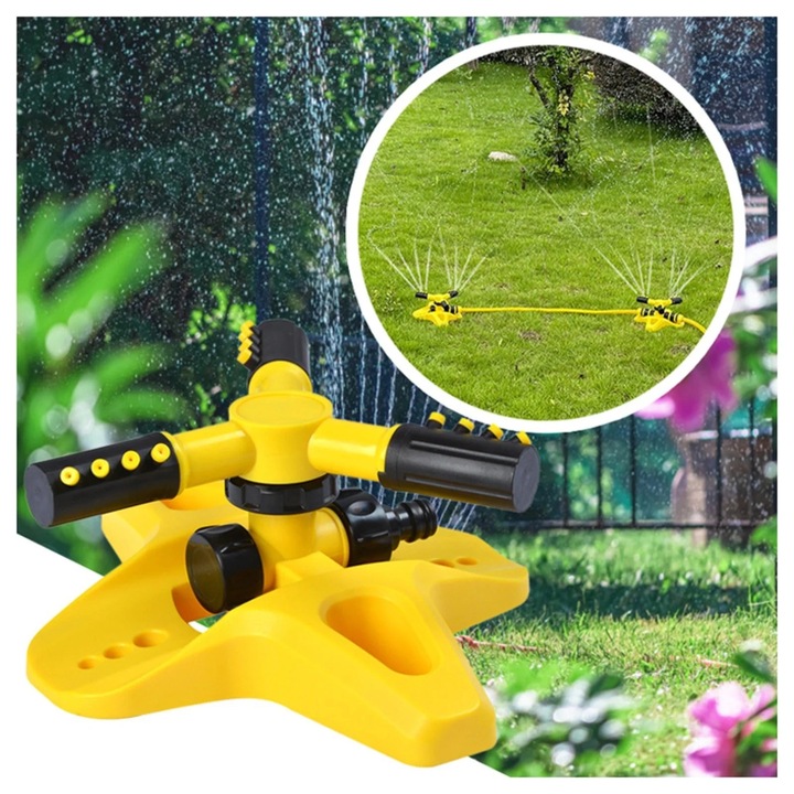 Aspersor rotativ pentru gazon, 360° rotatie, sistem de irigatie, verde, set