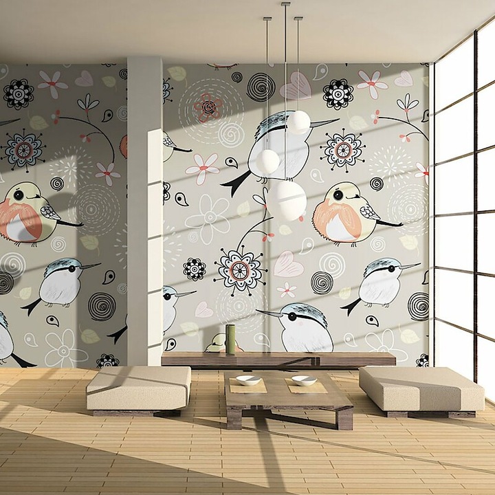 Fotótapéta - Természetes minta madarakkal 400x309