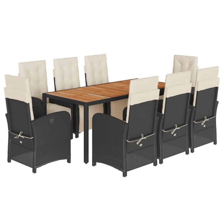 Set mobilier de gradina cu perne vidaXL, 9 piese, negru, poliratan, 3212473