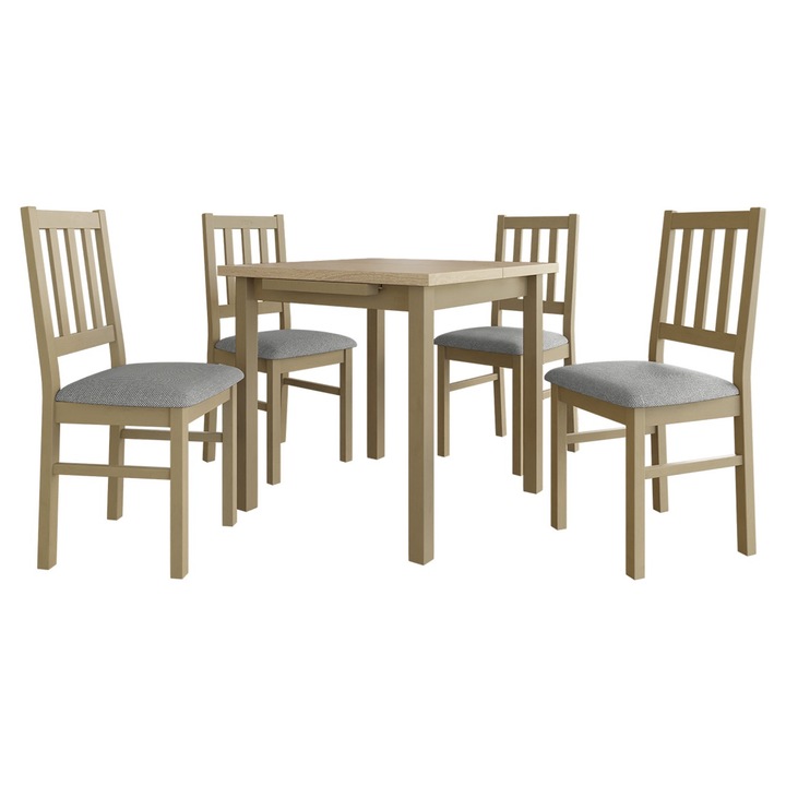 Set masa si scaune AL09, Masa extensibila Eliot 80x80/110 VII cu 4x Scaun Dalem IV, MIRJAN 24, sonoma / gri deschis